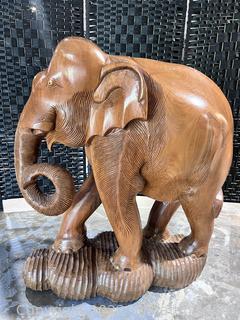 Hand-Carved Teakwood Elephant Figurine 